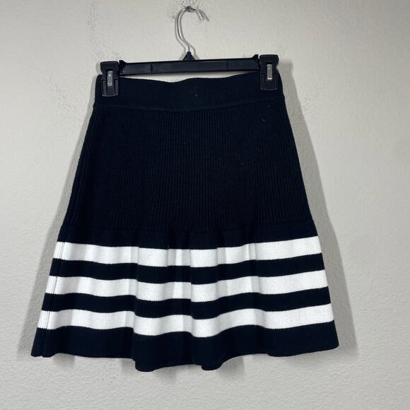 We Are Sundays Small Josephine Rib Knit A Line Skirt Black White Stripe Flared - Picture 2 of 9